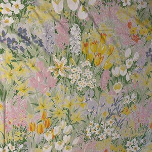 Vintage Wamsutta Queen Flat Sheet Top Ruffle Ultracale Abstract Floral Garden